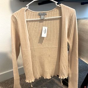 Beige tie front sweater